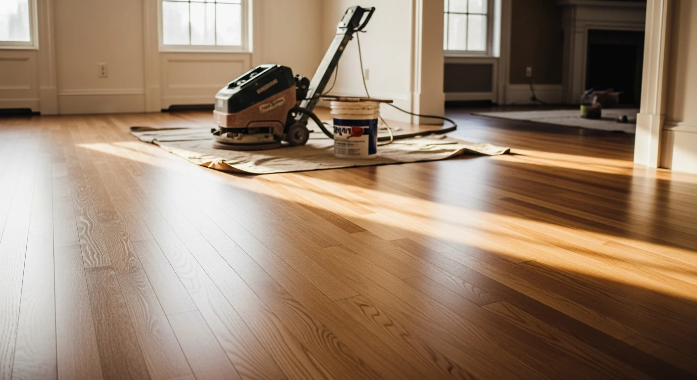 Hardwood flooring installation and refinishing work in progress