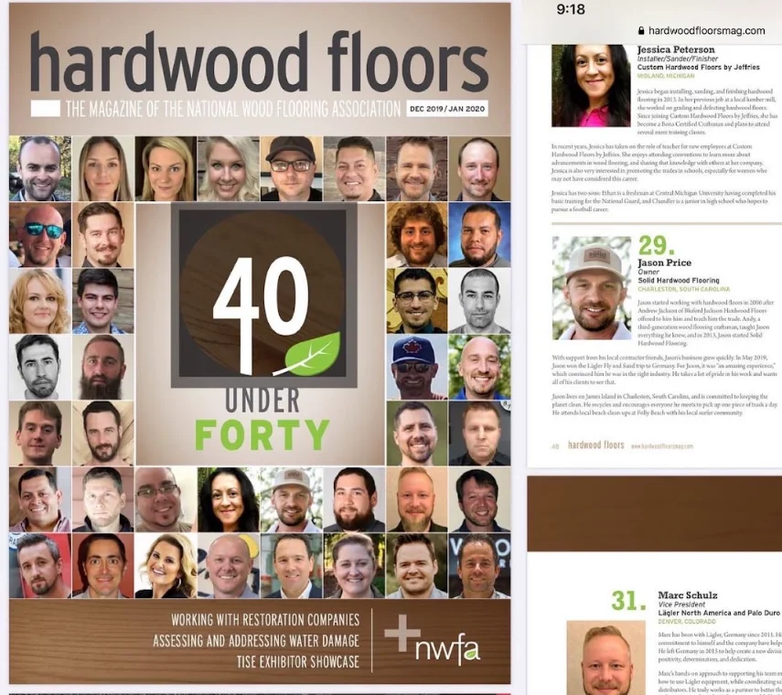 Hardwood Floors Magazine - 40 Under Forty featuring Jason Price, Owner of Solid Hardwood Flooring, Charleston SC